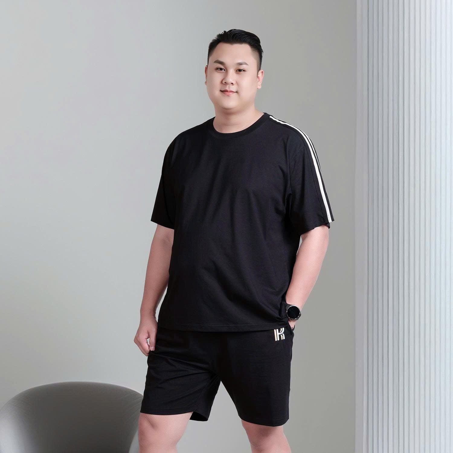 Set Bộ Thun Đen Sọc Big Size Nam