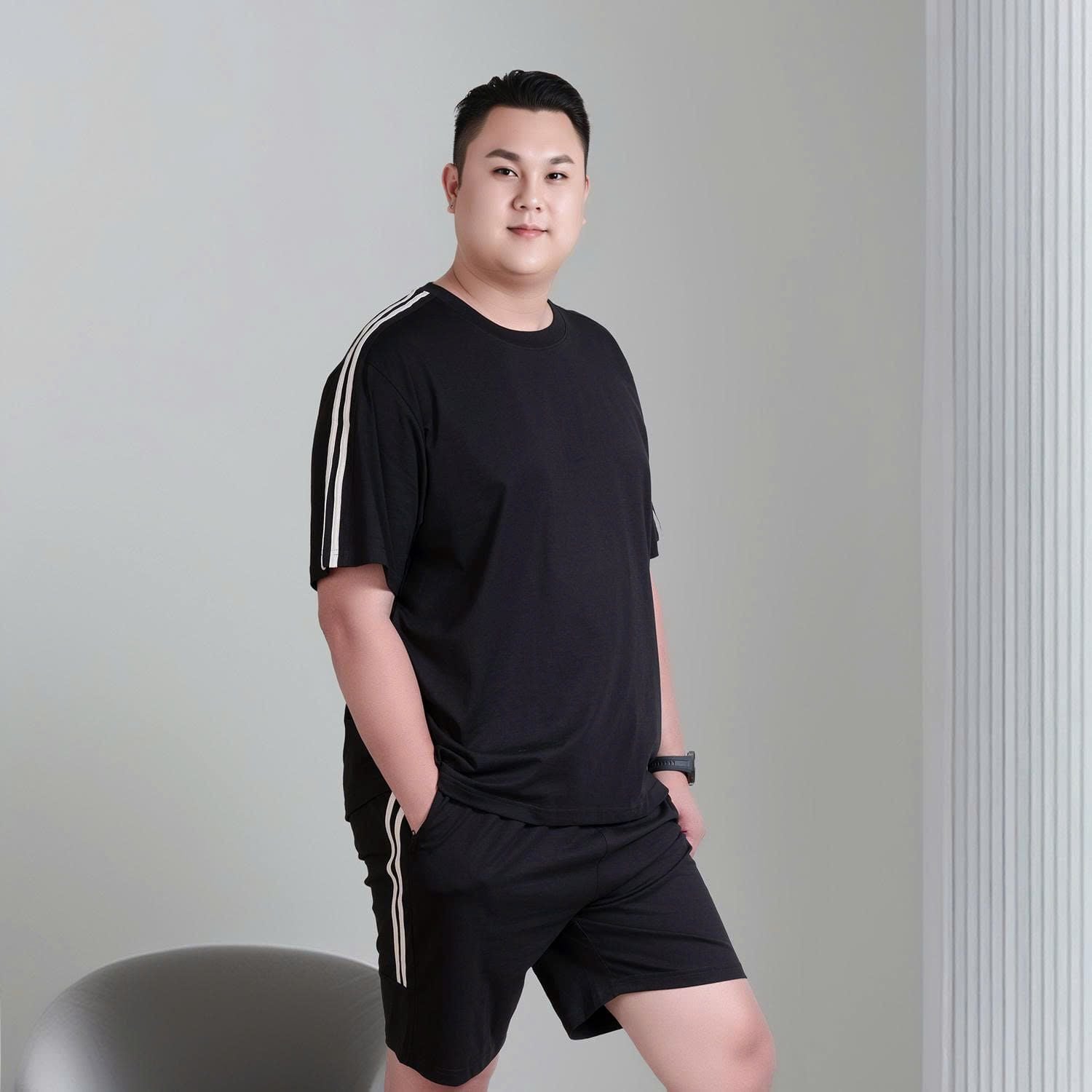 Set Bộ Thun Đen Sọc Big Size Nam