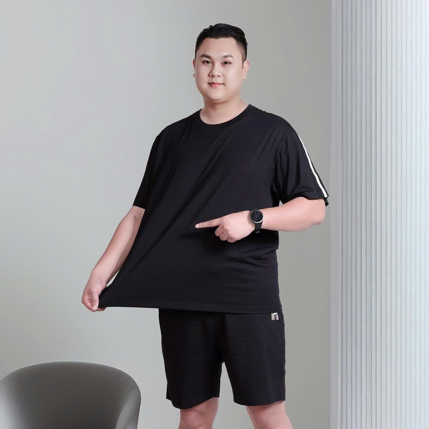 Set Bộ Thun Đen Sọc Big Size Nam