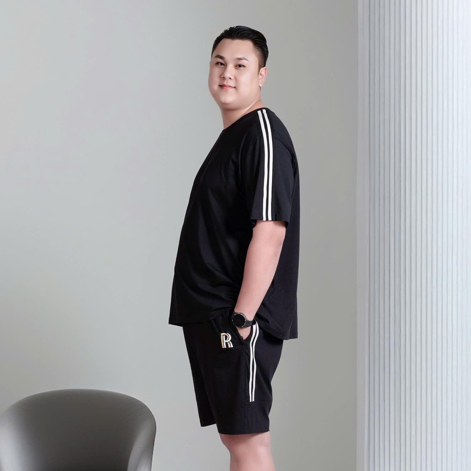 Set Bộ Thun Đen Sọc Big Size Nam