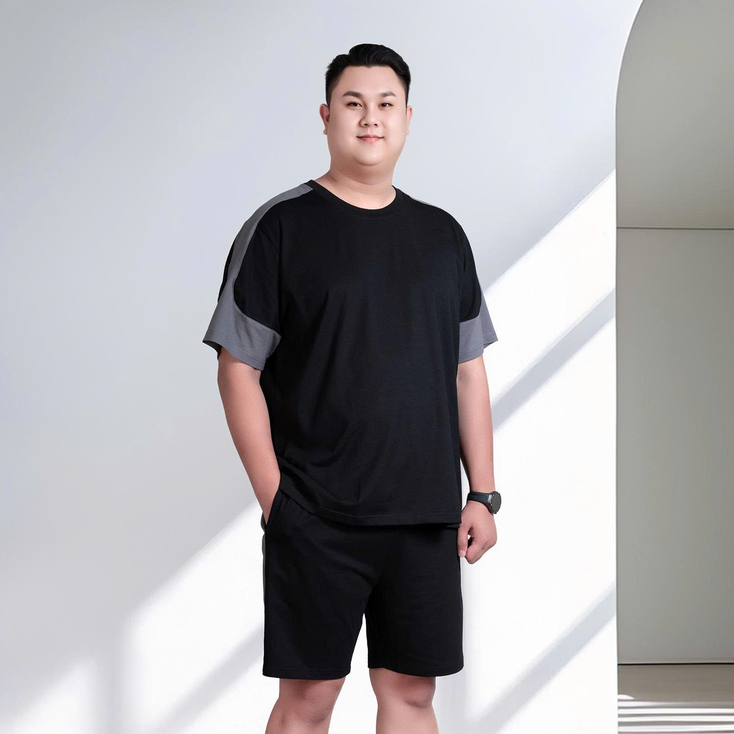 Set Bộ Thun Đen Xám Big Size Nam