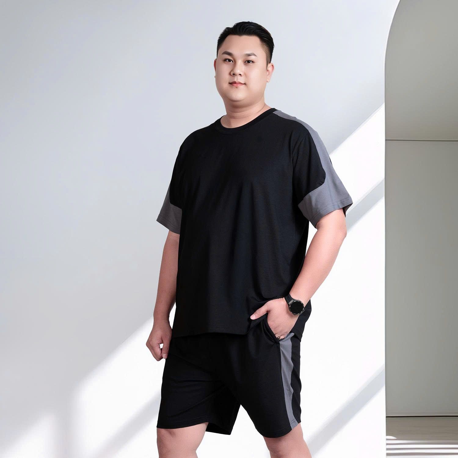 Set Bộ Thun Đen Xám Big Size Nam