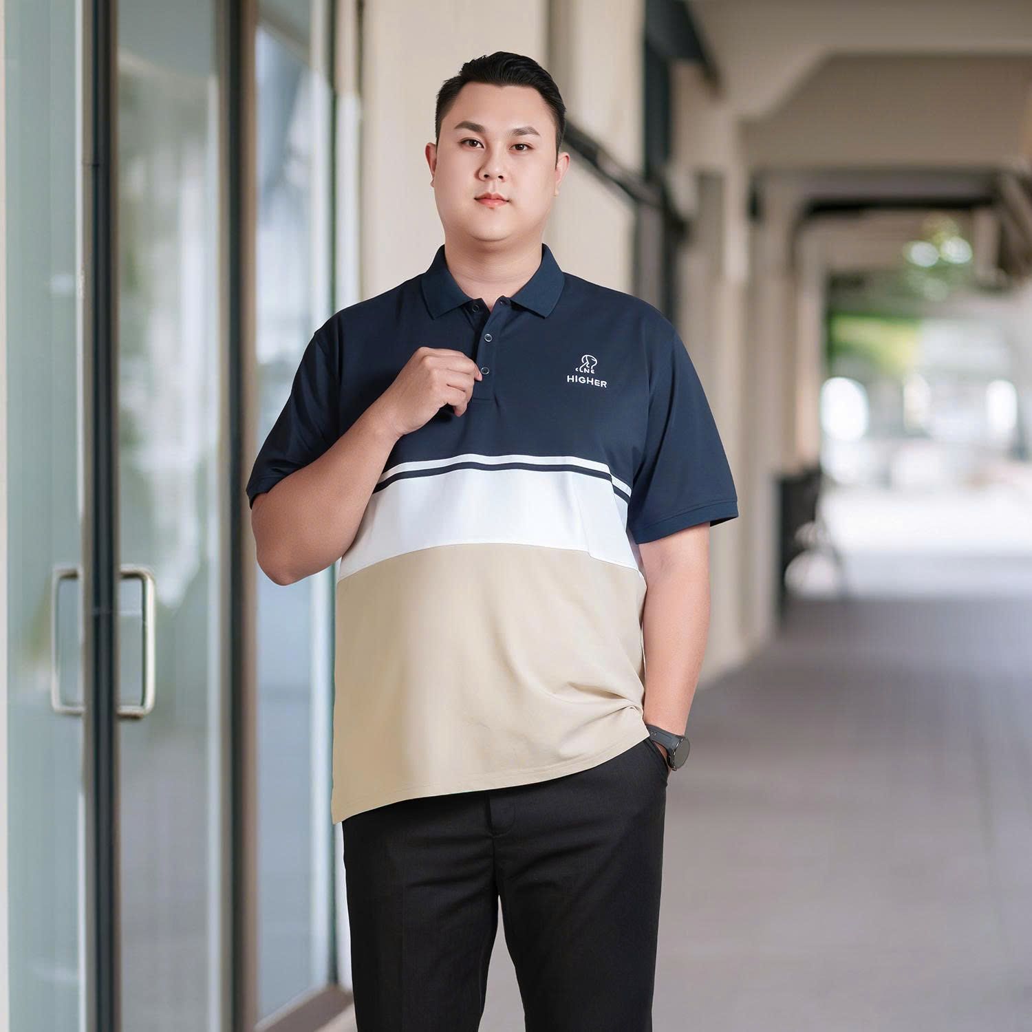 Áo Polo Xanh Trắng Big Size Nam