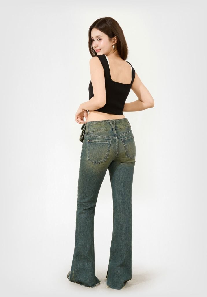QUẦN JEANS DÁNG FLARE MÀU XANH VINTAGE - 126WD1084F1