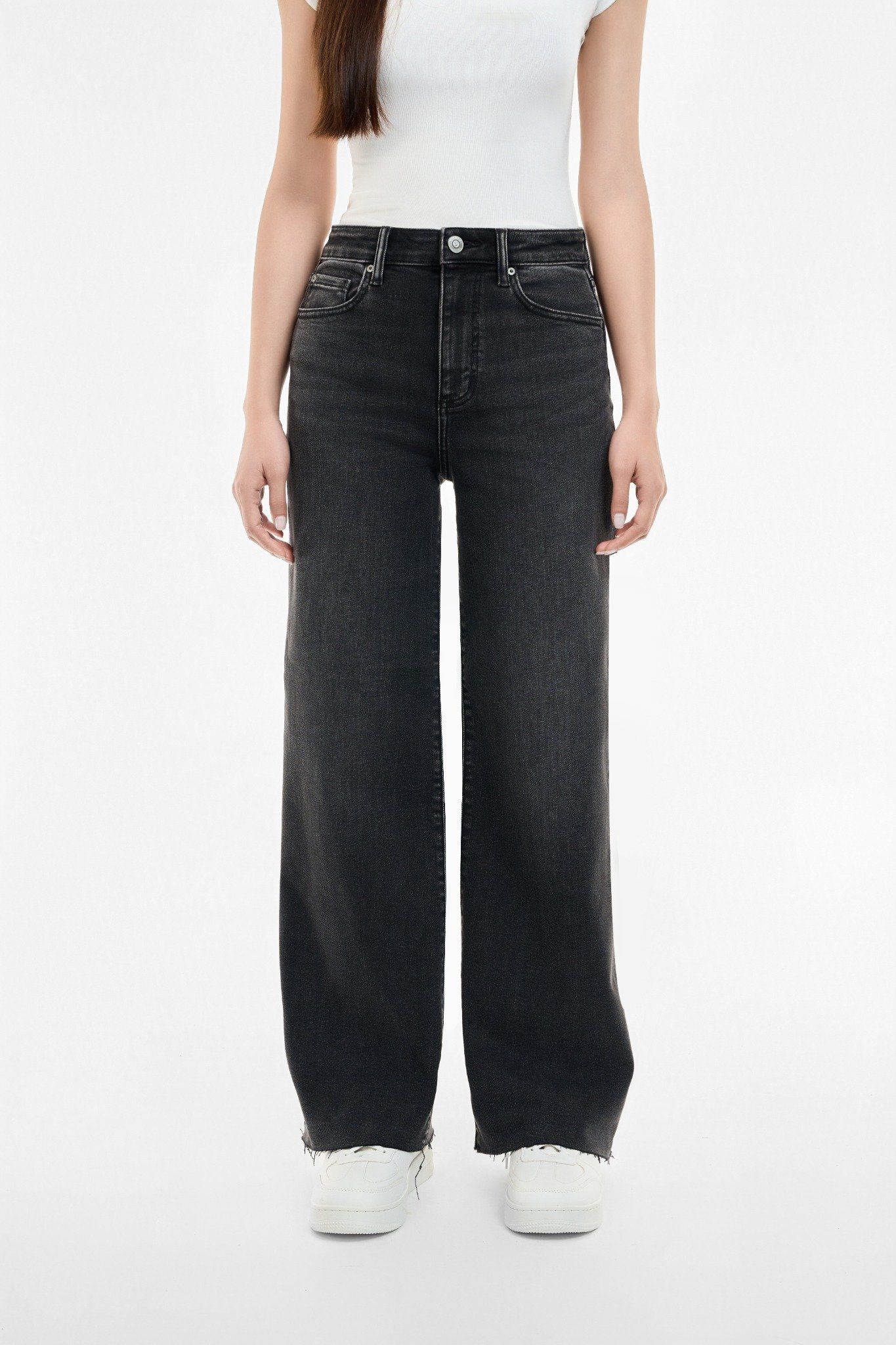 QUẦN DÀI NỮ DENIM XÁM TỐI FORM WIDE LEG - 224WD2085B2