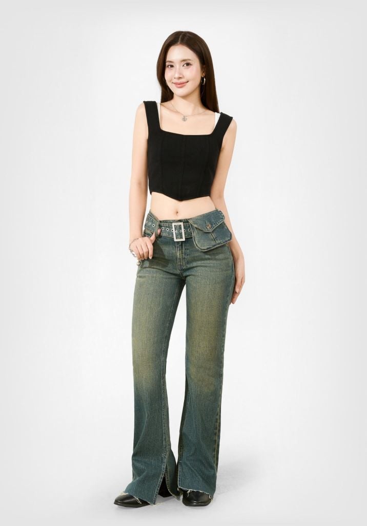 QUẦN JEANS DÁNG FLARE MÀU XANH VINTAGE - 126WD1084F1