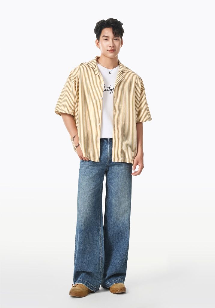 QUẦN JEANS NAM DÁNG RELAX MÀU XANH TRUNG - 126MD3085F2