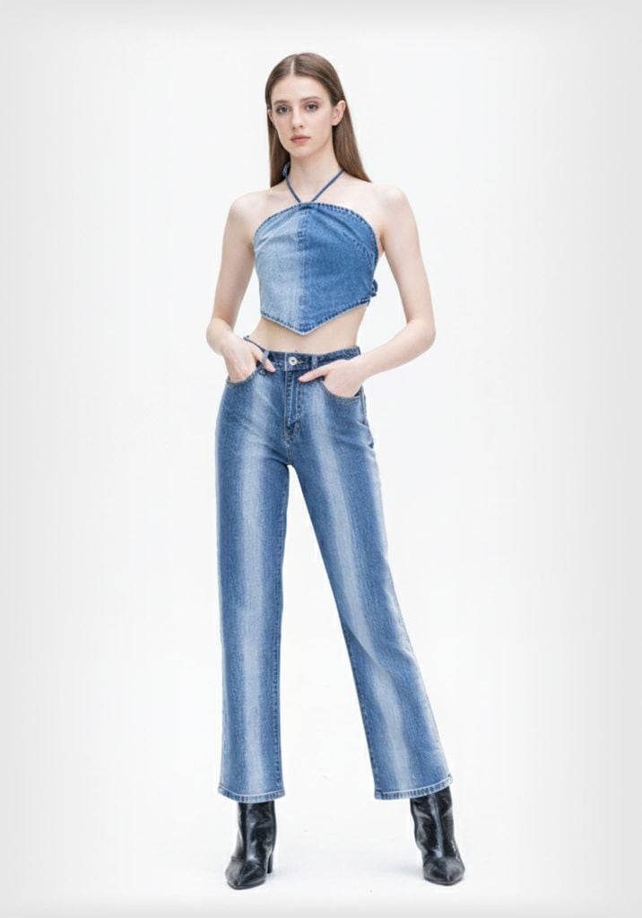 Quần Jeans Nữ Dáng Relax Laser Đậm Nhạt. Relax Laser Women's Jeans Dark Light - 123WD1080F3