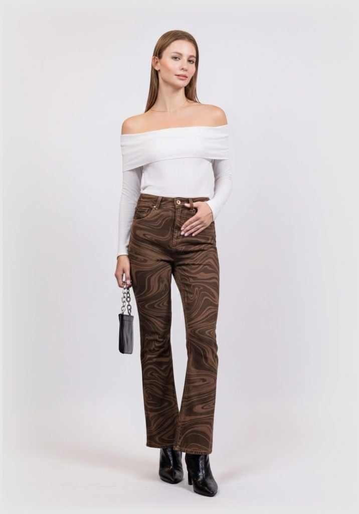 Quần Jeans Nữ Dáng Loe Màu Nâu. Women's Brown Flared Jeans - 123WD1084F1