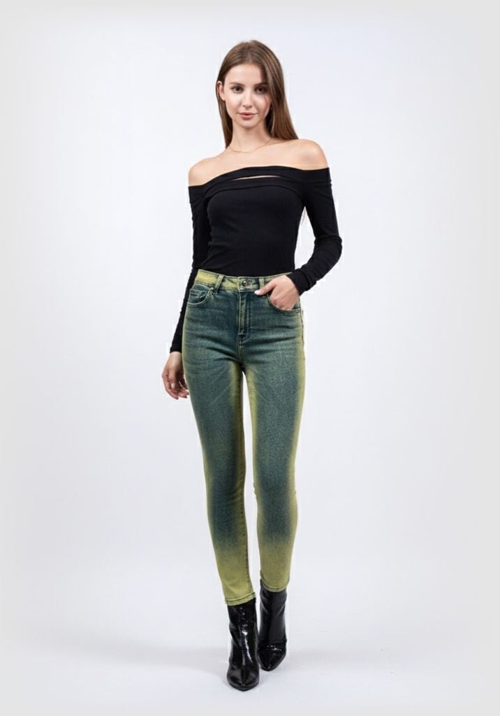 Quần Jeans Nữ Dáng Slimfit Nhuộm Phun Green. Green Spray-Dye Slimfit Women's Jeans - 123WD2082F2
