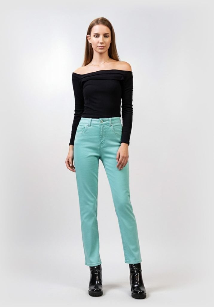 Quần Jeans Nữ Dáng Straight Màu Xanh Mint. Mint Green Straight Women's Jeans - 123WN1083F1