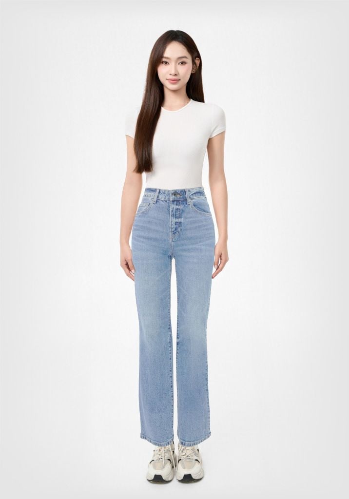 Quần Jeans Nữ Dài Dáng Straight Màu Xanh Nhạt - Light Blue Straight Women's Long Jeans - 124WD2083B1