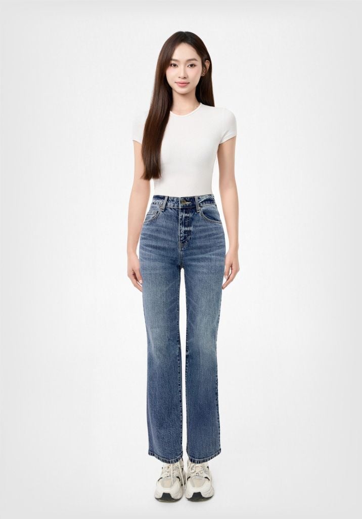 Quần Jeans Nữ Dáng Straight Ống Đứng Màu Med Blue - Med Blue Straight Women's Jeans - 124WD2083B1