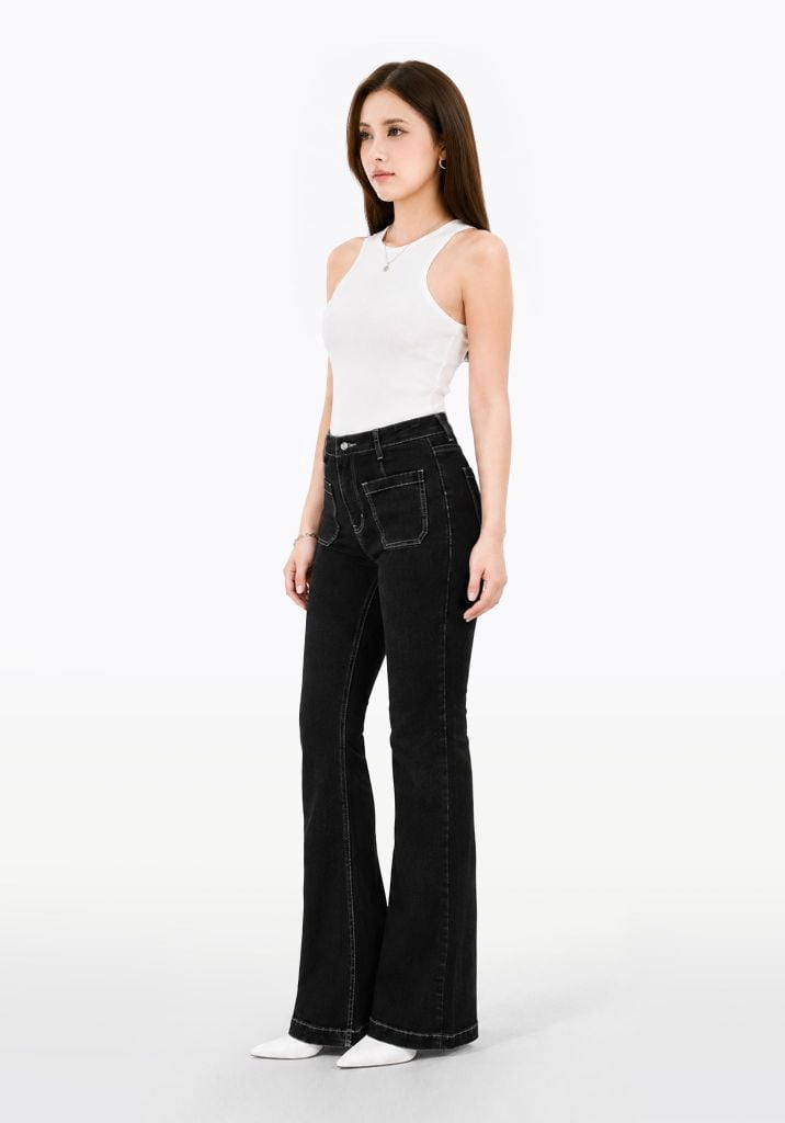 Quần Dài Nữ Dáng Loe Màu Đen - Black Flared Women's Jeans - 124WD2084B1