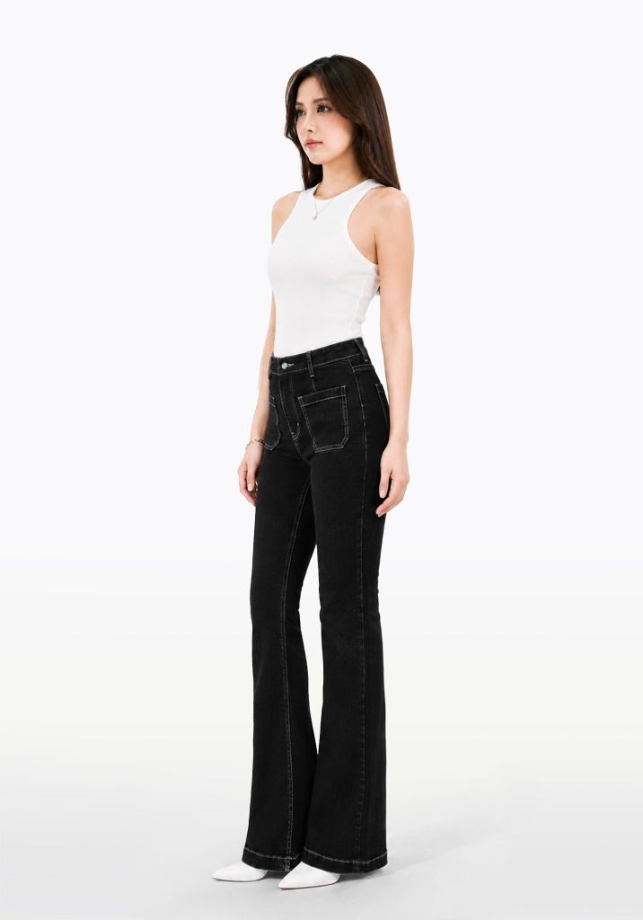 Quần Dài Nữ Dáng Loe Màu Đen - Black Flared Women's Jeans - 124WD2084B1