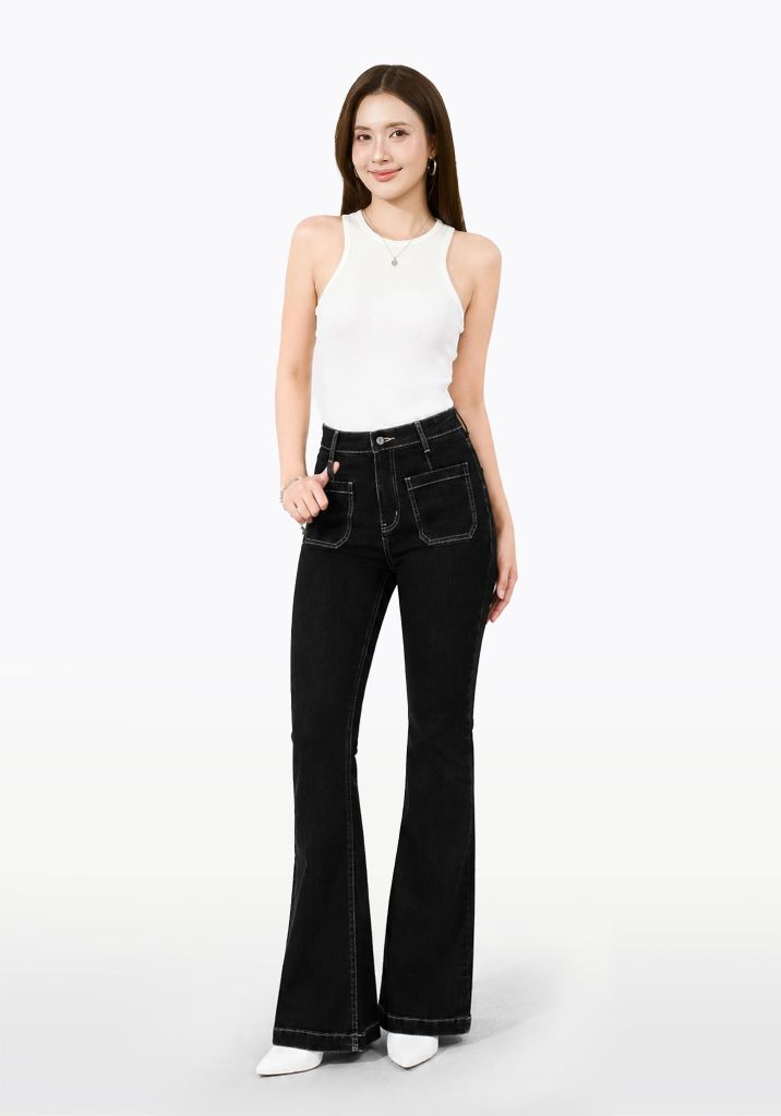 Quần Dài Nữ Dáng Loe Màu Đen - Black Flared Women's Jeans - 124WD2084B1