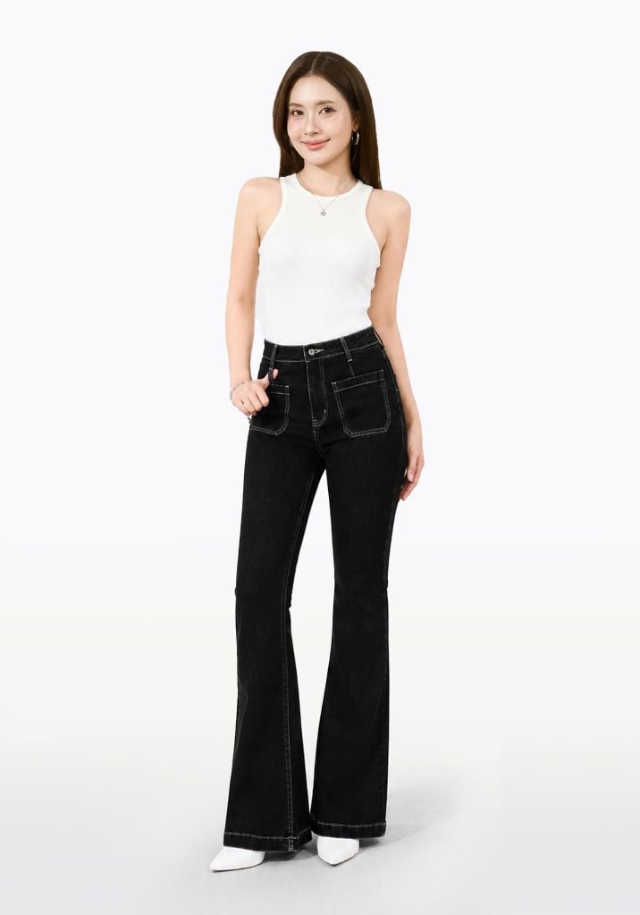 Quần Dài Nữ Dáng Loe Màu Đen - Black Flared Women's Jeans - 124WD2084B1