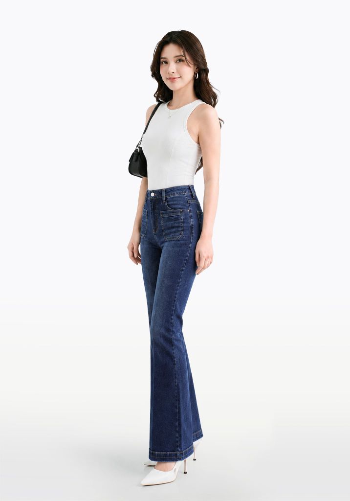 Quần Dài Nữ Dáng Loe Màu Light Blue  - Light Blue Flared Women's Jeans - 124WD2084B1