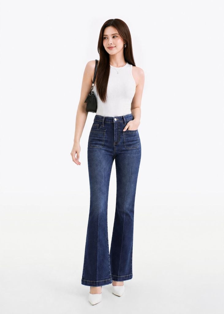 Quần Dài Nữ Dáng Loe Màu Light Blue  - Light Blue Flared Women's Jeans - 124WD2084B1