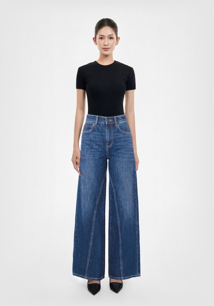 Quần Dài Nữ Dáng Wide Leg Ống Suông Rộng Màu Med Blue - Med Blue Wide Leg Women's Long Jenas - 124WD2085F2