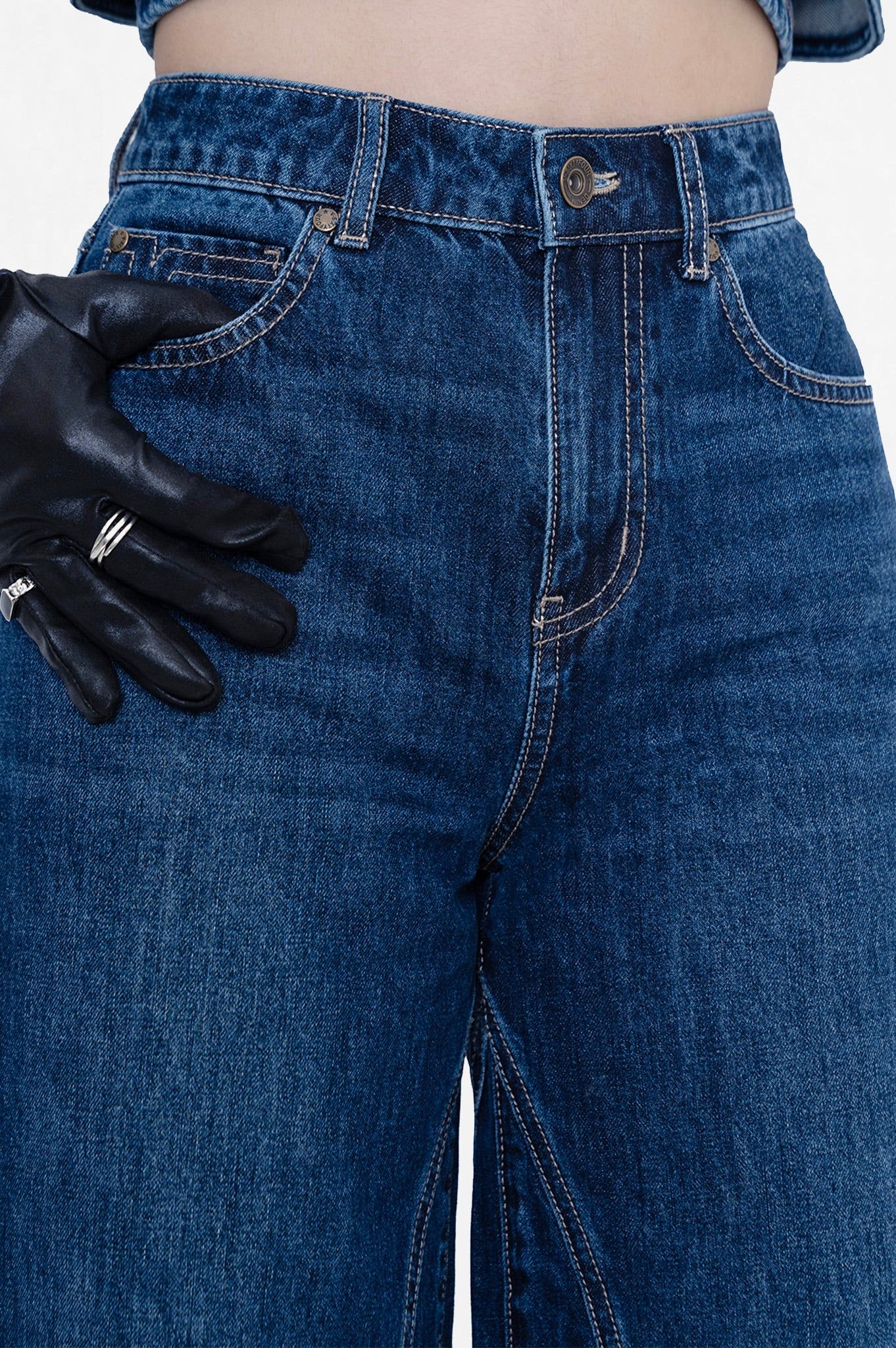 Quần Dài Dáng Wide Leg Ống Suông Rộng Màu Xanh Đậm - Dark Blue Wide Leg Women's Long Jeans - 124WD2085F2