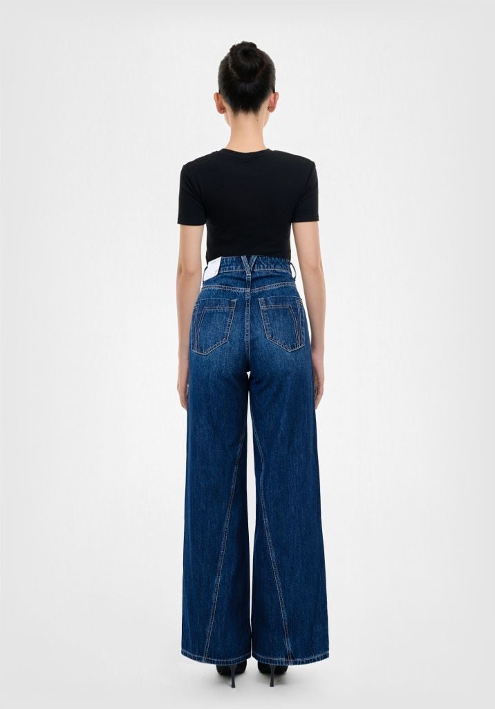Quần Dài Dáng Wide Leg Ống Suông Rộng Màu Xanh Đậm - Dark Blue Wide Leg Women's Long Jeans - 124WD2085F2