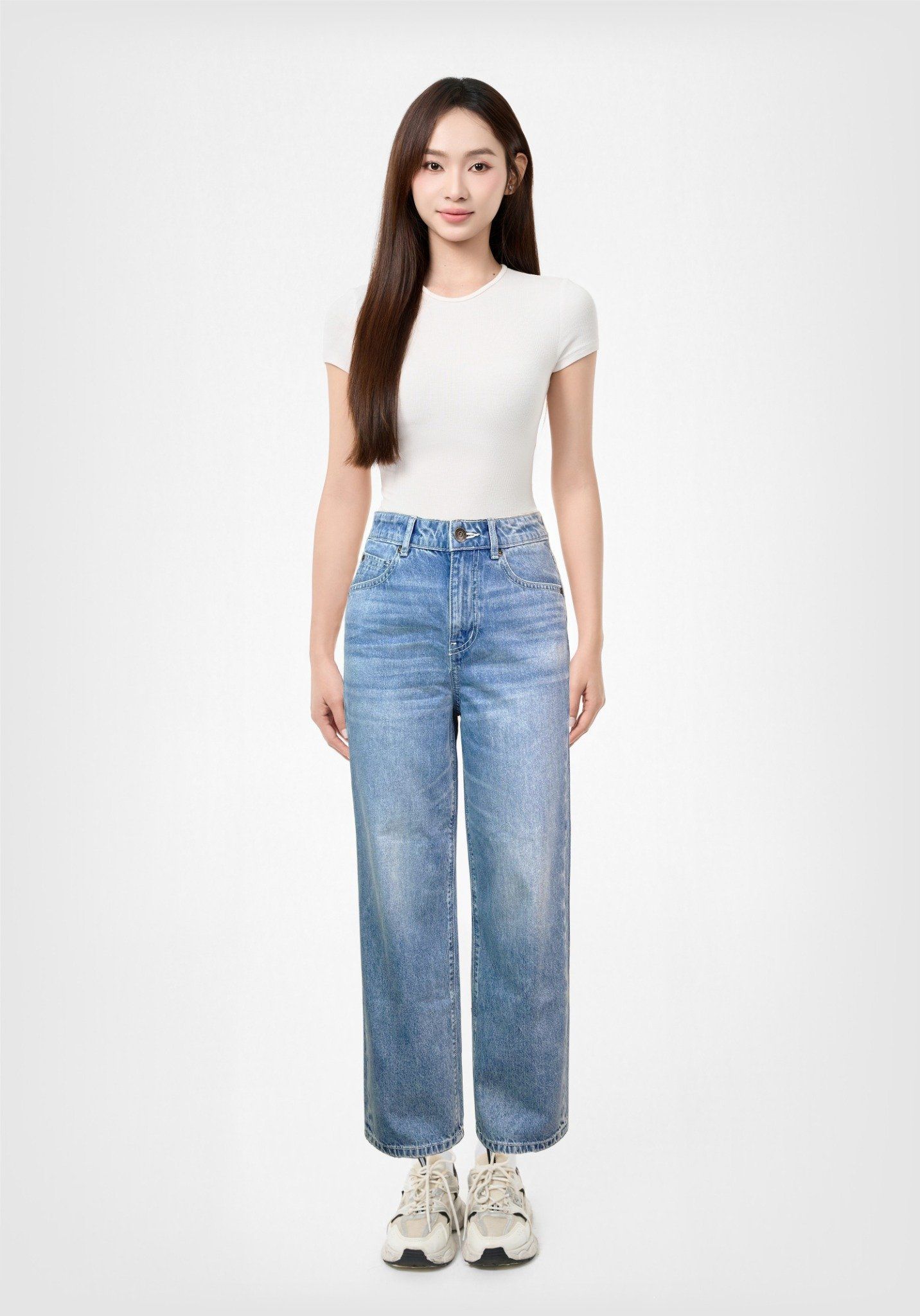 Quần Dài Ống Đứng Dáng Crop Màu Xanh Nhạt - Light Blue Straight Women's Jeans - 124WD2093B1
