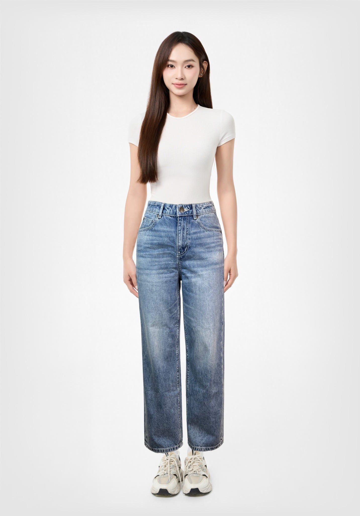 Quần Dài Nữ ống Đứng Màu Med Blue - Med Blue Straight Women's Jeans - 124WD2093B1