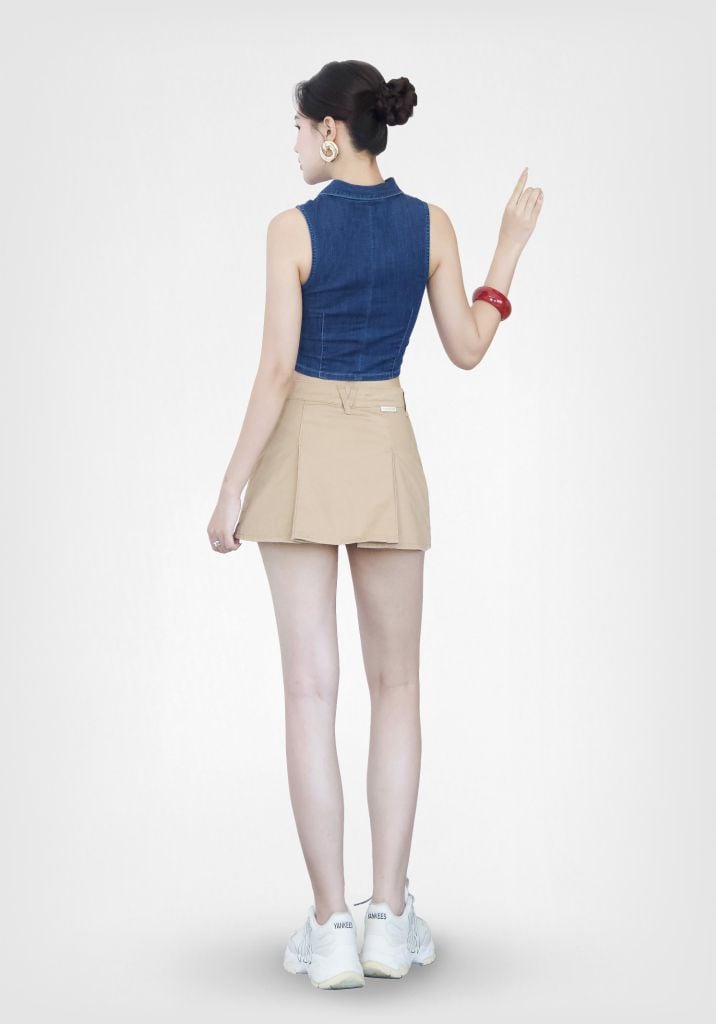 Áo Kiểu Nữ Denim Xanh Trung Không Tay Form Crop - 125WD1017F3