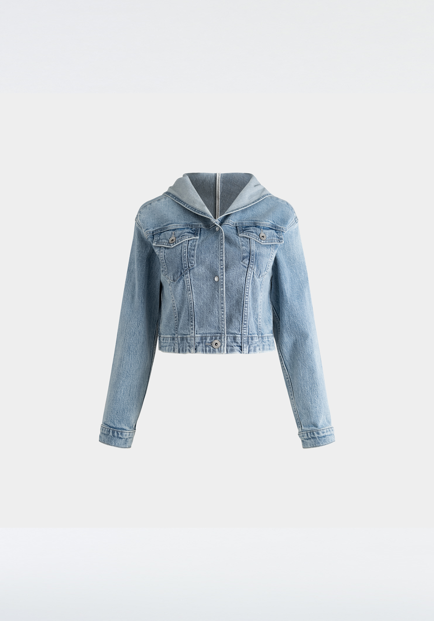 ÁO KHOÁC NỮ DENIM LIGHT BLUE CÓ NÓN FORM CROP - 125WD1042F3