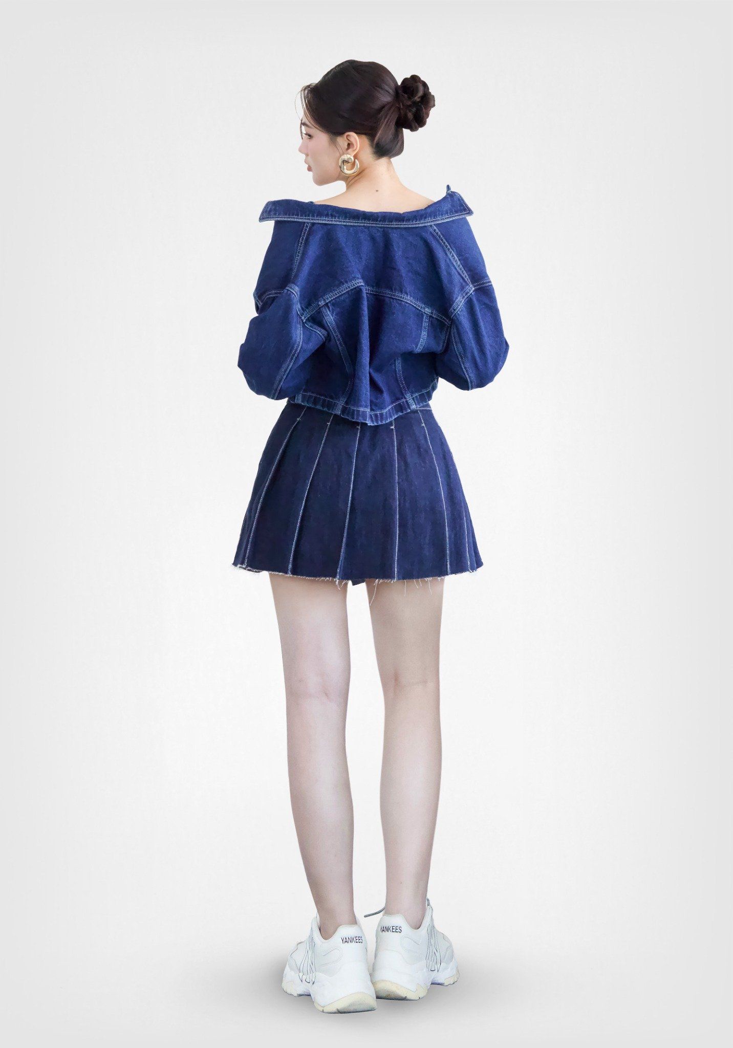 ÁO KHOÁC NỮ DENIM DARK BLUE TÚI HỘP FORM CROP - 125WD1044F1