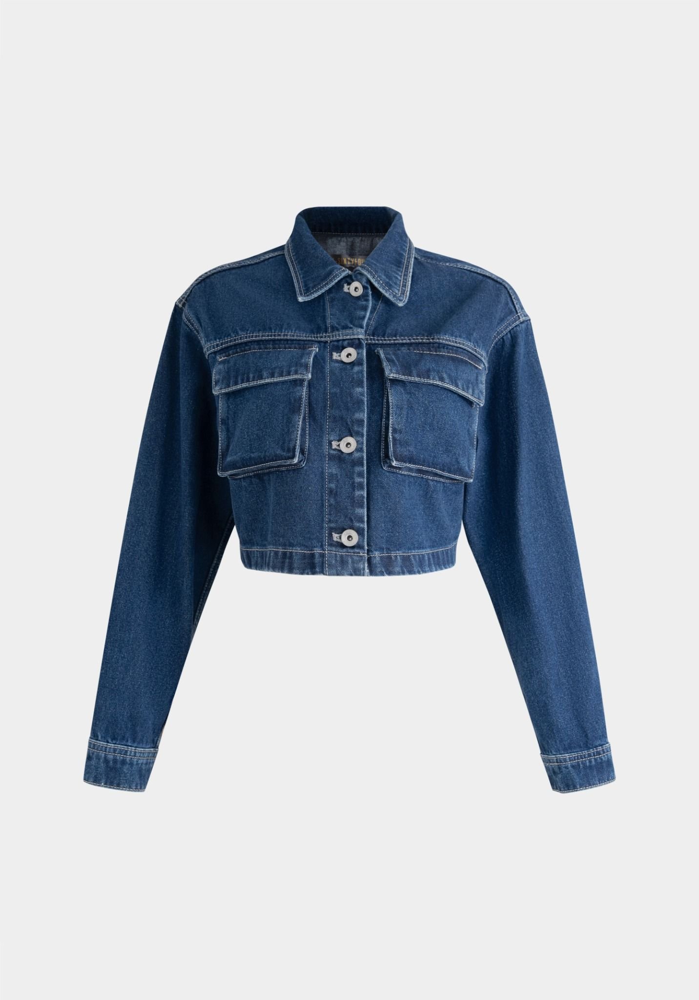 ÁO KHOÁC NỮ DENIM DARK BLUE TÚI HỘP FORM CROP - 125WD1044F1