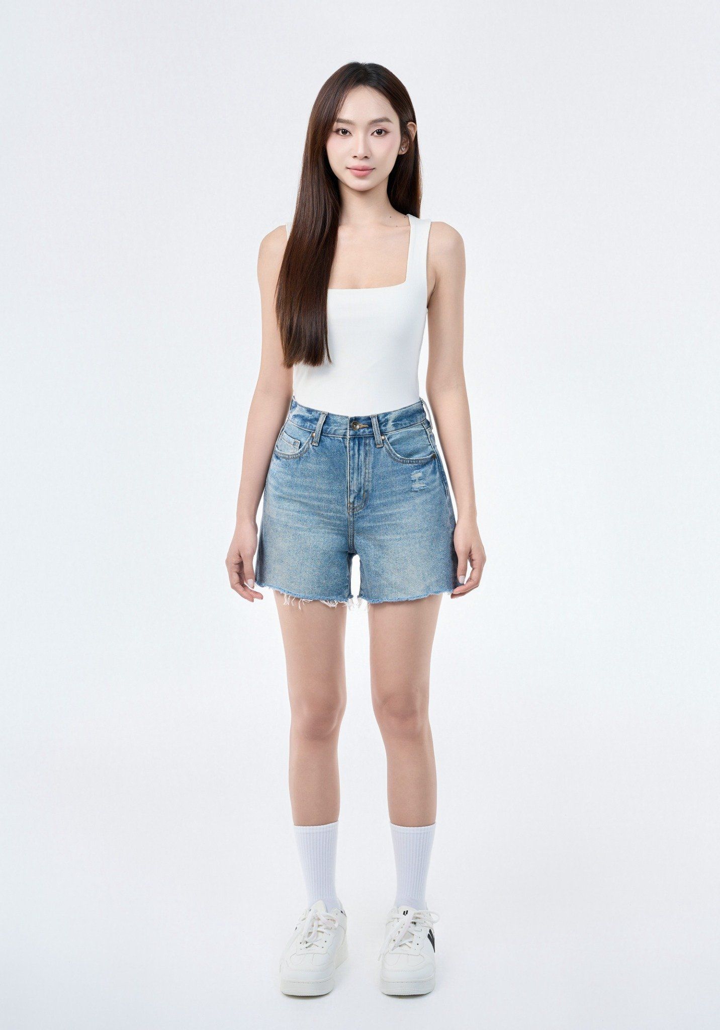 QUẦN SHORTS NỮ DENIM LIGHT BLUE  FORM RỘNG - 125WD1103F1