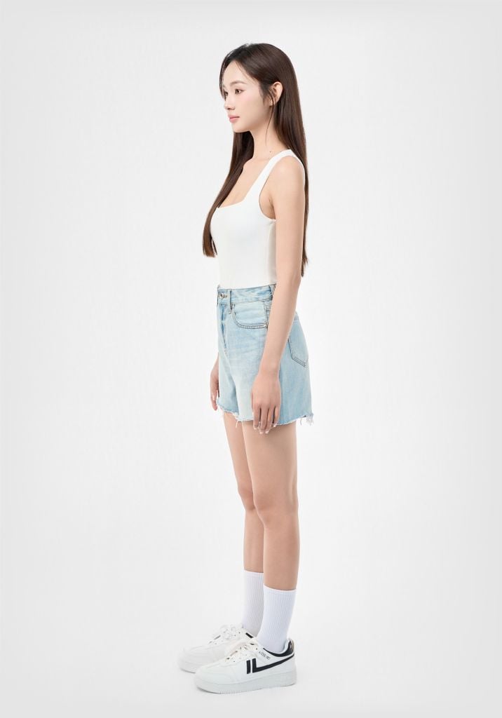 QUẦN SHORTS NỮ DENIM LIGHT BLUE  FORM RỘNG - 125WD1103F2