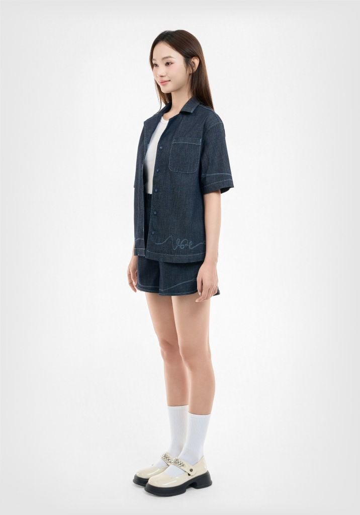 QUẦN SHORT NỮ DENIM FORM RỘNG LƯNG THUN PHONG CÁCH THỂ THAO - 125WD1104F2