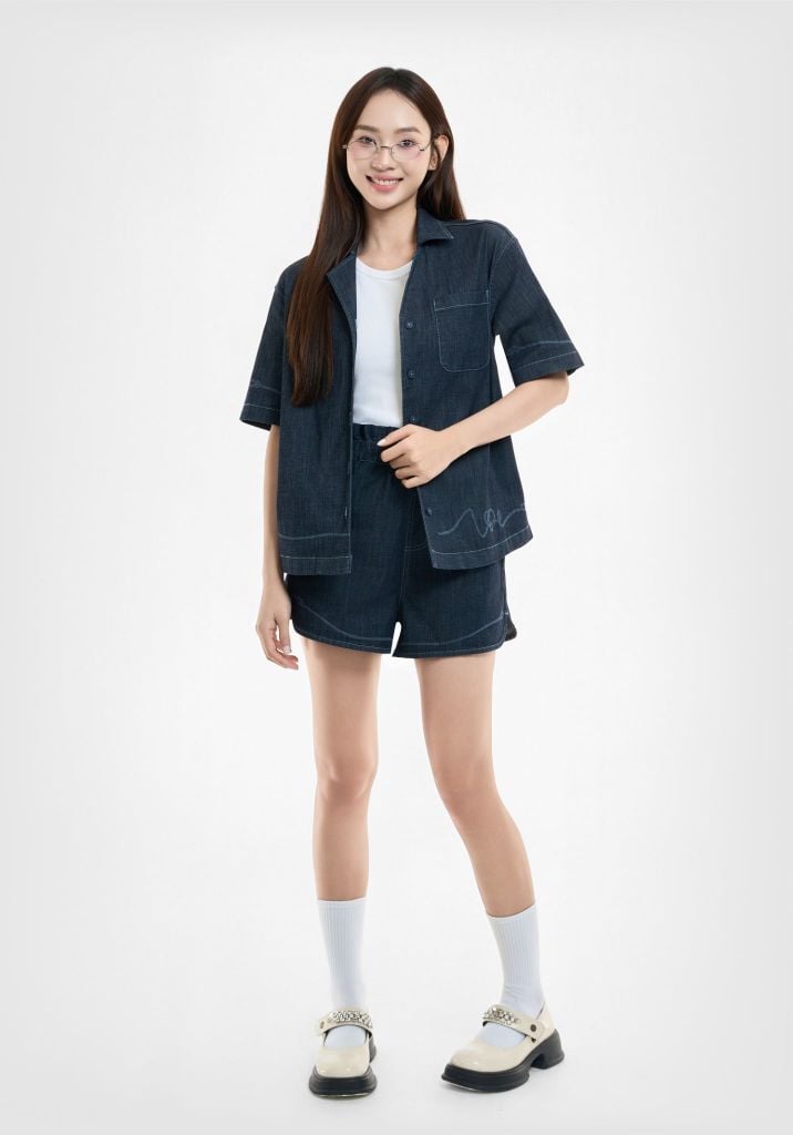 QUẦN SHORT NỮ DENIM FORM RỘNG LƯNG THUN PHONG CÁCH THỂ THAO - 125WD1104F2