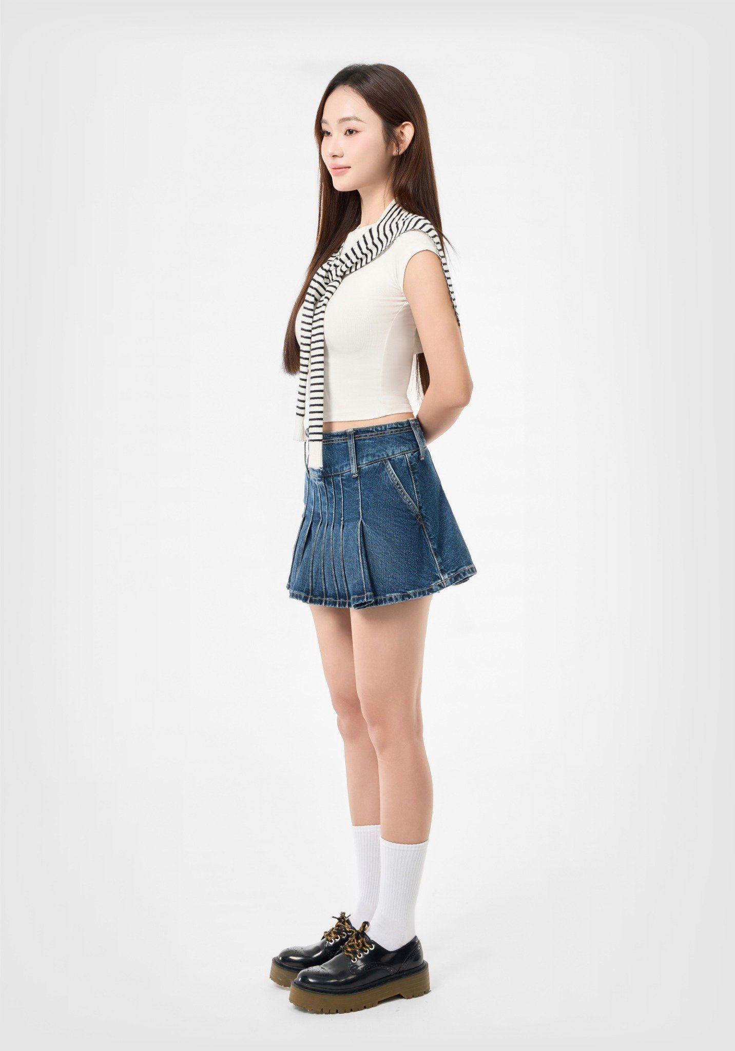 VÁY NGẮN DENIM  MEDIUM BLUE  FORM A PHONG CÁCH THỂ THAO (CÓ QUẦN BẢO HỘ) - 125WD1114F2