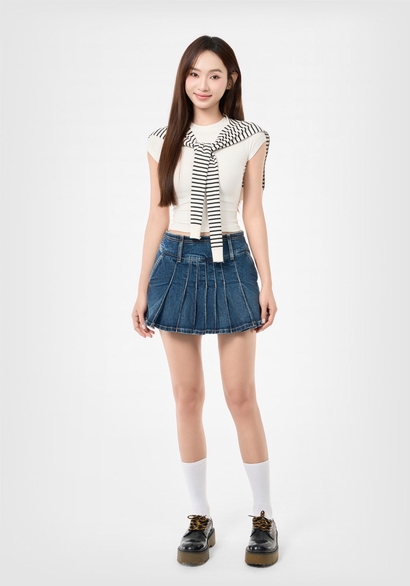 VÁY NGẮN DENIM  MEDIUM BLUE  FORM A PHONG CÁCH THỂ THAO (CÓ QUẦN BẢO HỘ) - 125WD1114F2