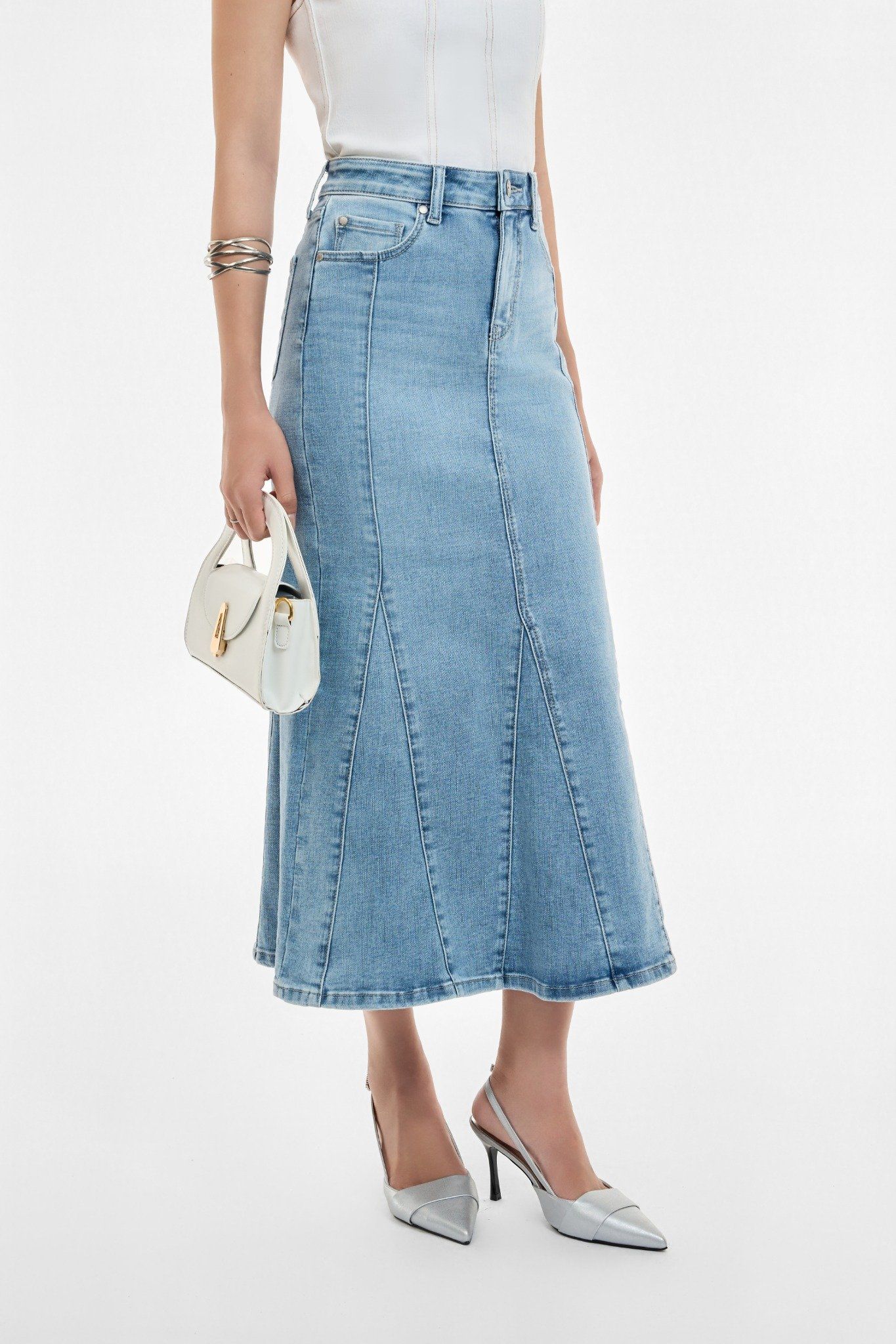 VÁY DENIM MIDI LIGHT BLUE  FORM ĐUÔI CÁ - 125WD1116F1