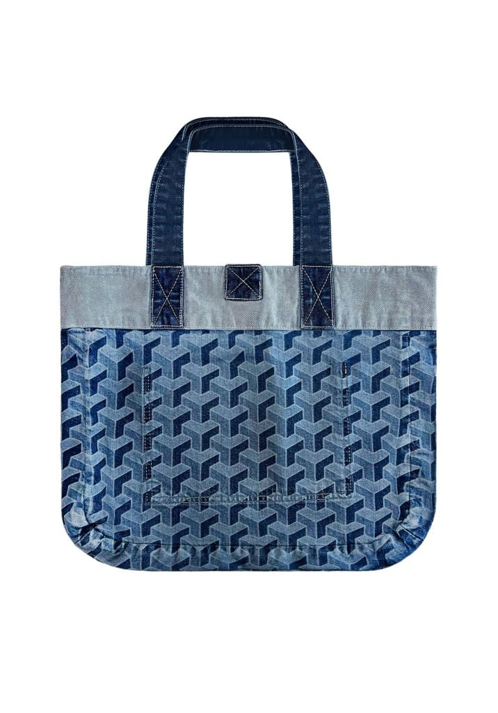 TÚI TOTE DENIM DARK BLUE LASER HỌA TIẾT MONOGRAM - 125WD1142F4