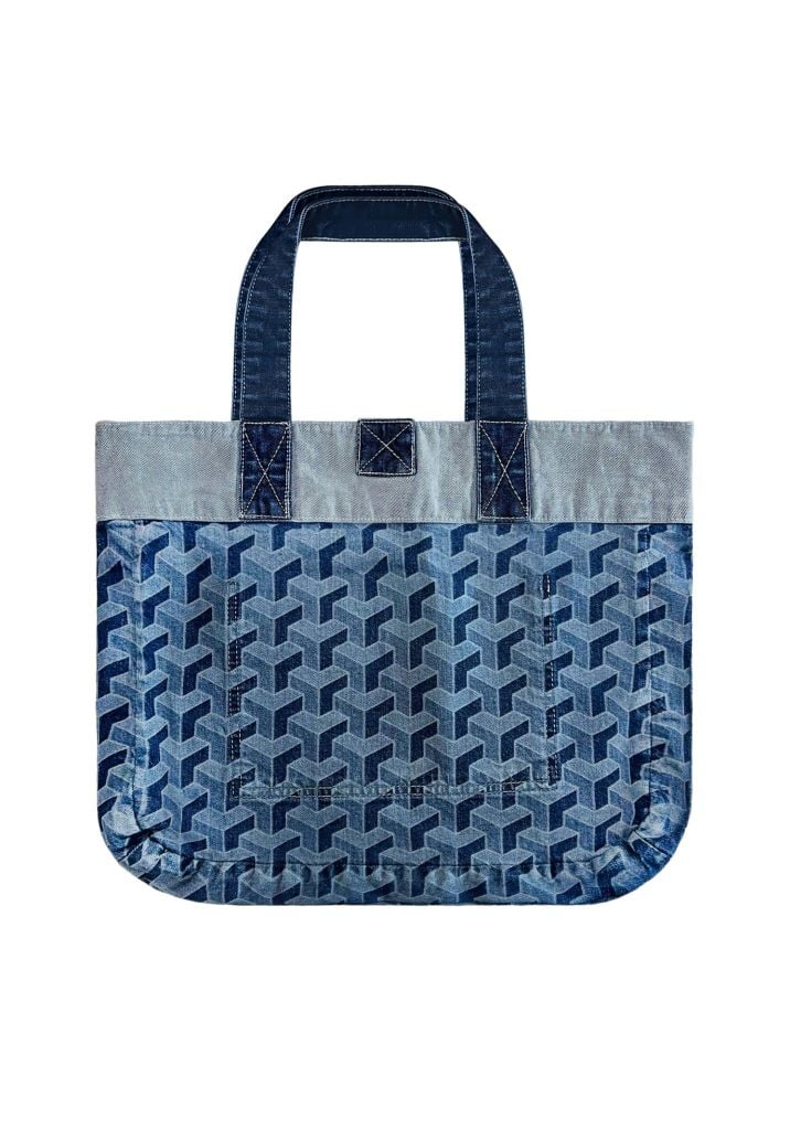 TÚI TOTE DENIM DARK BLUE LASER HỌA TIẾT MONOGRAM - 125WD1142F3