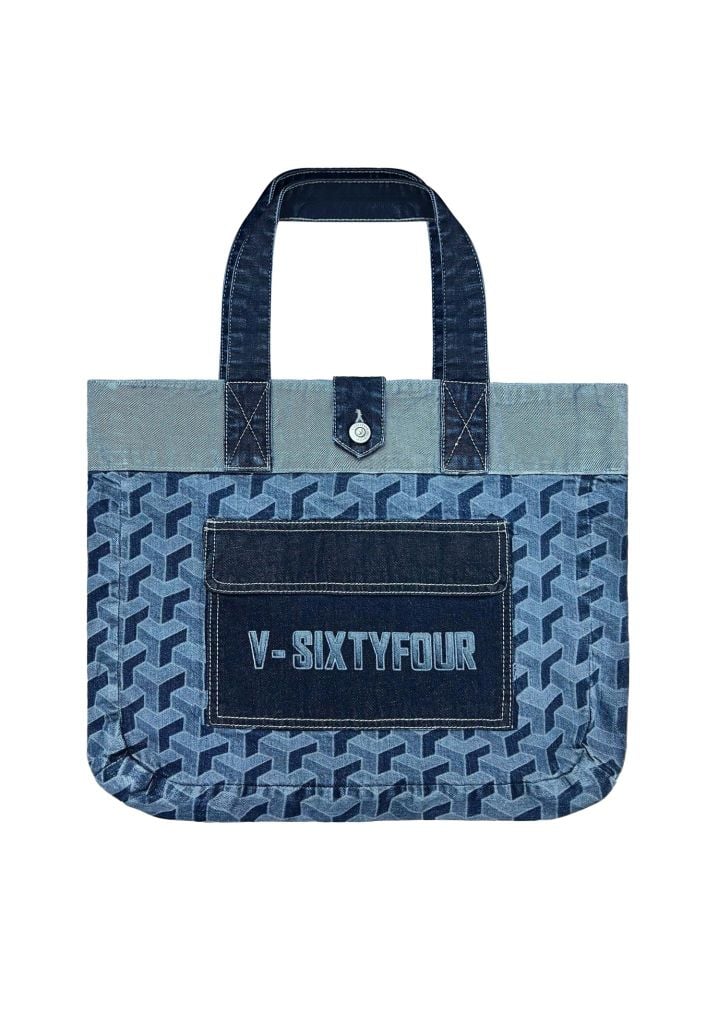 TÚI TOTE DENIM DARK BLUE LASER HỌA TIẾT MONOGRAM - 125WD1142F4