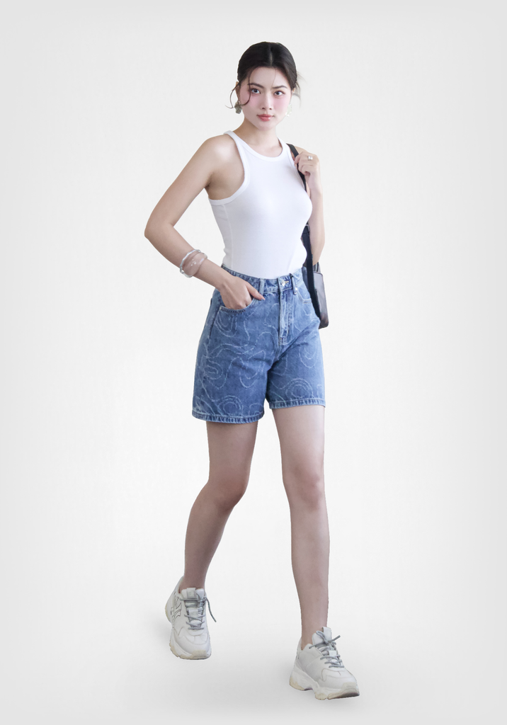 QUẦN SHORTS NỮ DENIM LIGHT BLUE LASER  FORM RỘNG - 125WD2104F2
