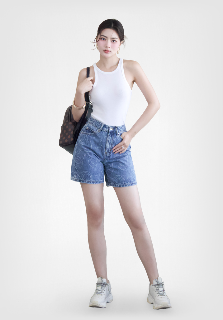 QUẦN SHORTS NỮ DENIM LIGHT BLUE LASER  FORM RỘNG - 125WD2104F2