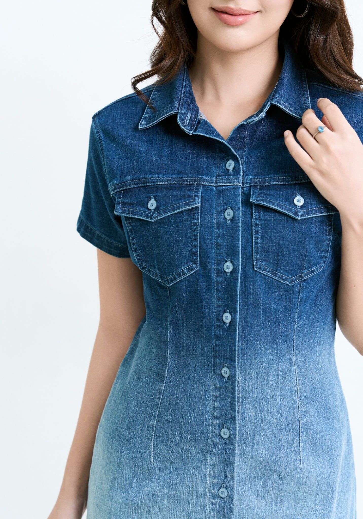 ĐẦM SƠ MI DENIM NGẮN TAY OMBRE FORM A - 125WD2125F3