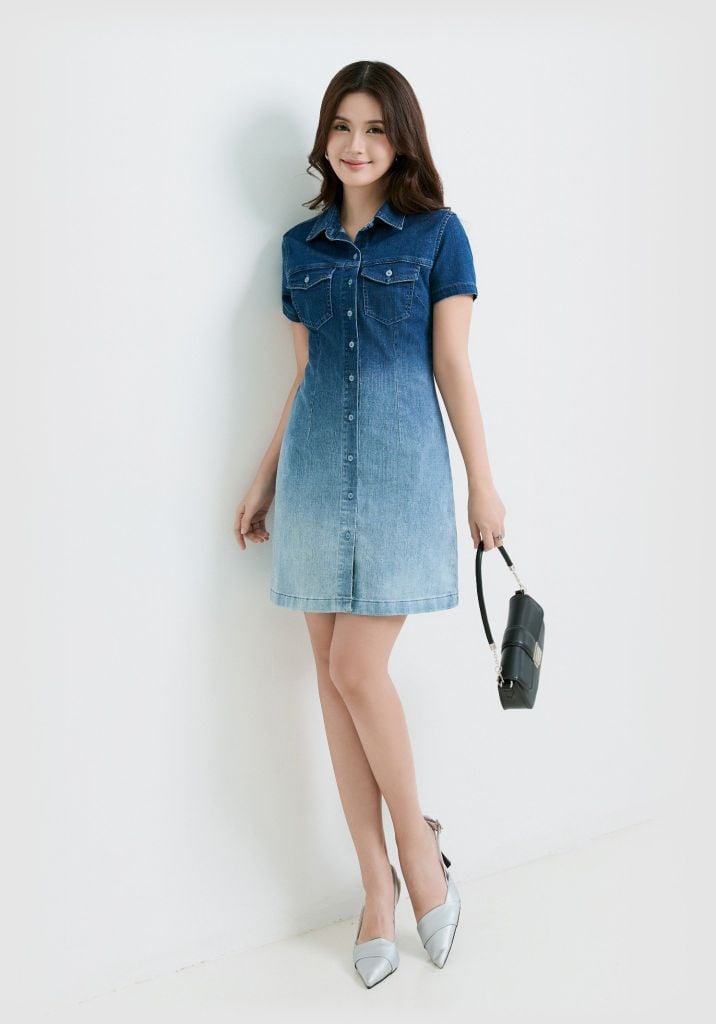 ĐẦM SƠ MI DENIM NGẮN TAY OMBRE FORM A - 125WD2125F3