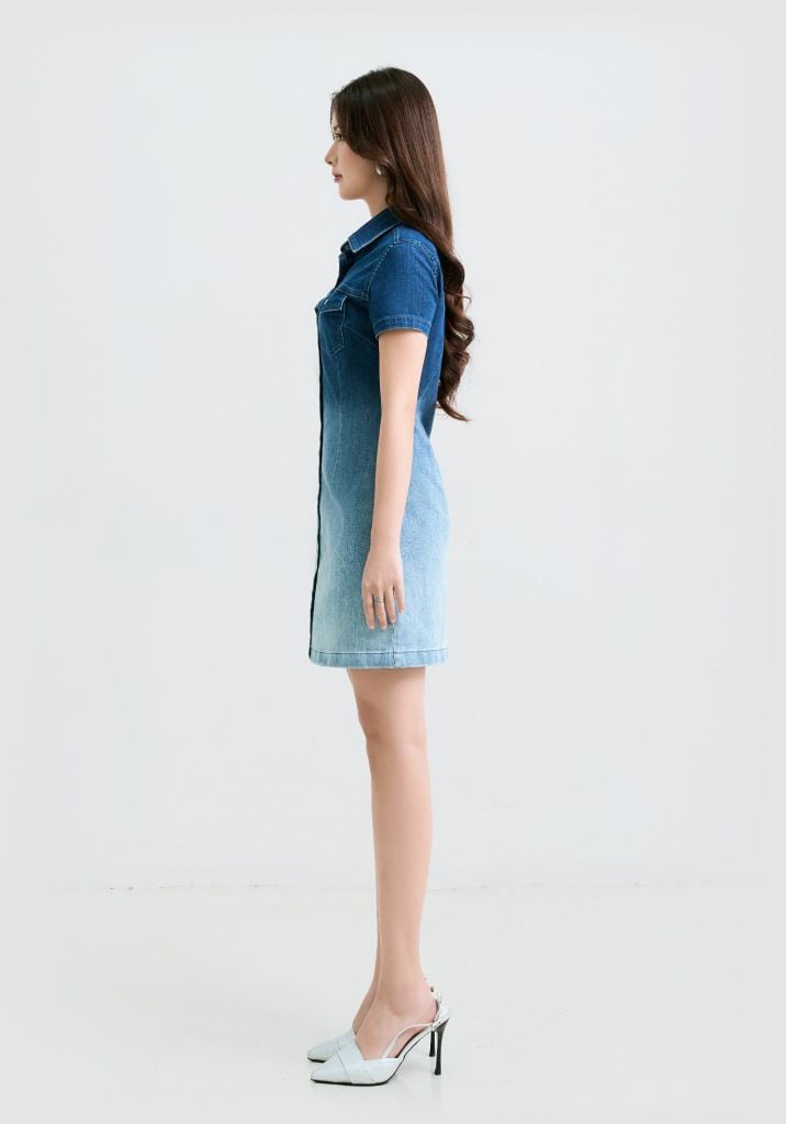 ĐẦM SƠ MI DENIM NGẮN TAY OMBRE FORM A - 125WD2125F3