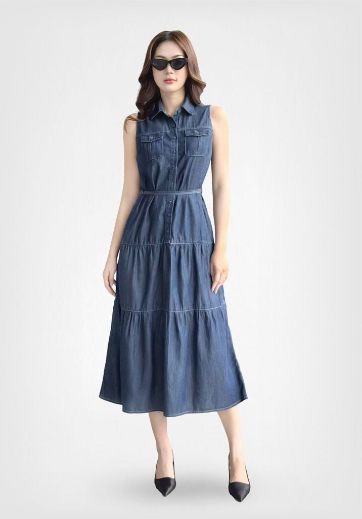 ĐẦM DENIM DARK BLUE FORM MAXI KHÔNG TAY - 125WD2127F2