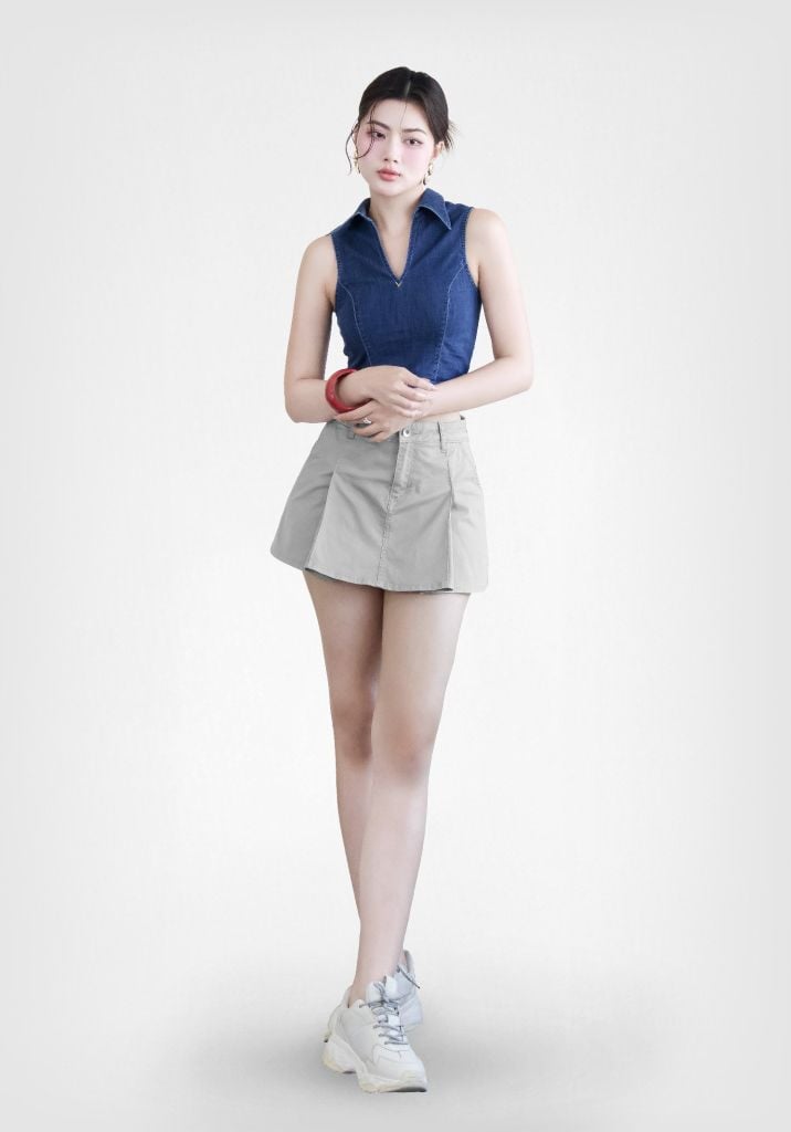 VÁY NGẮN NỮ KAKI XÁM NHẠT XẾP LY (CÓ QUẦN BẢO HỘ) - 125WN1114F2