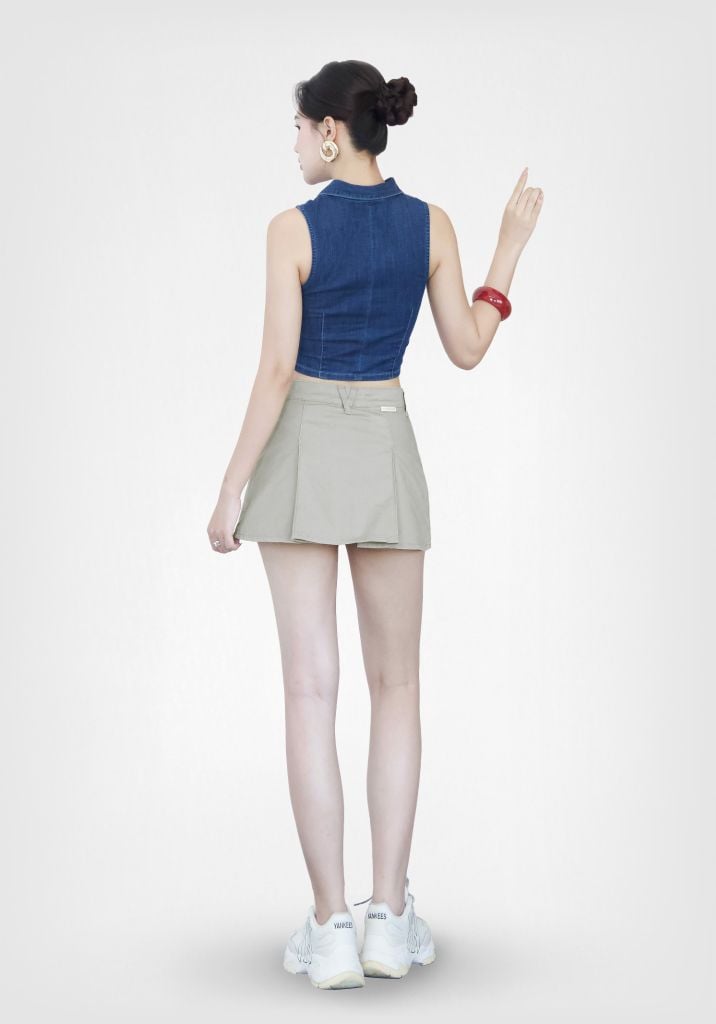 VÁY NGẮN NỮ KAKI XÁM NHẠT XẾP LY (CÓ QUẦN BẢO HỘ) - 125WN1114F2